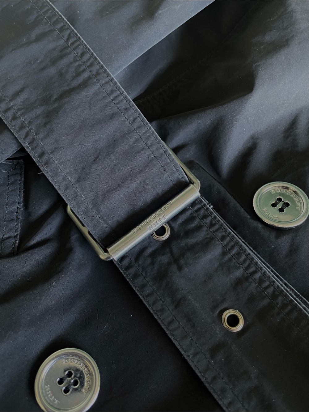 BURBERRY BRIT Black Double Breasted Belted Short Trench Coat Size US 2 - Picture 4 of 5
